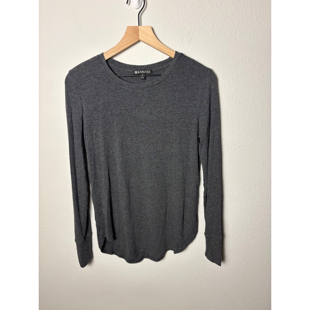 Athleta Revive Long Sleeve Ribbed Top Grey Curved Hem 162780 Small